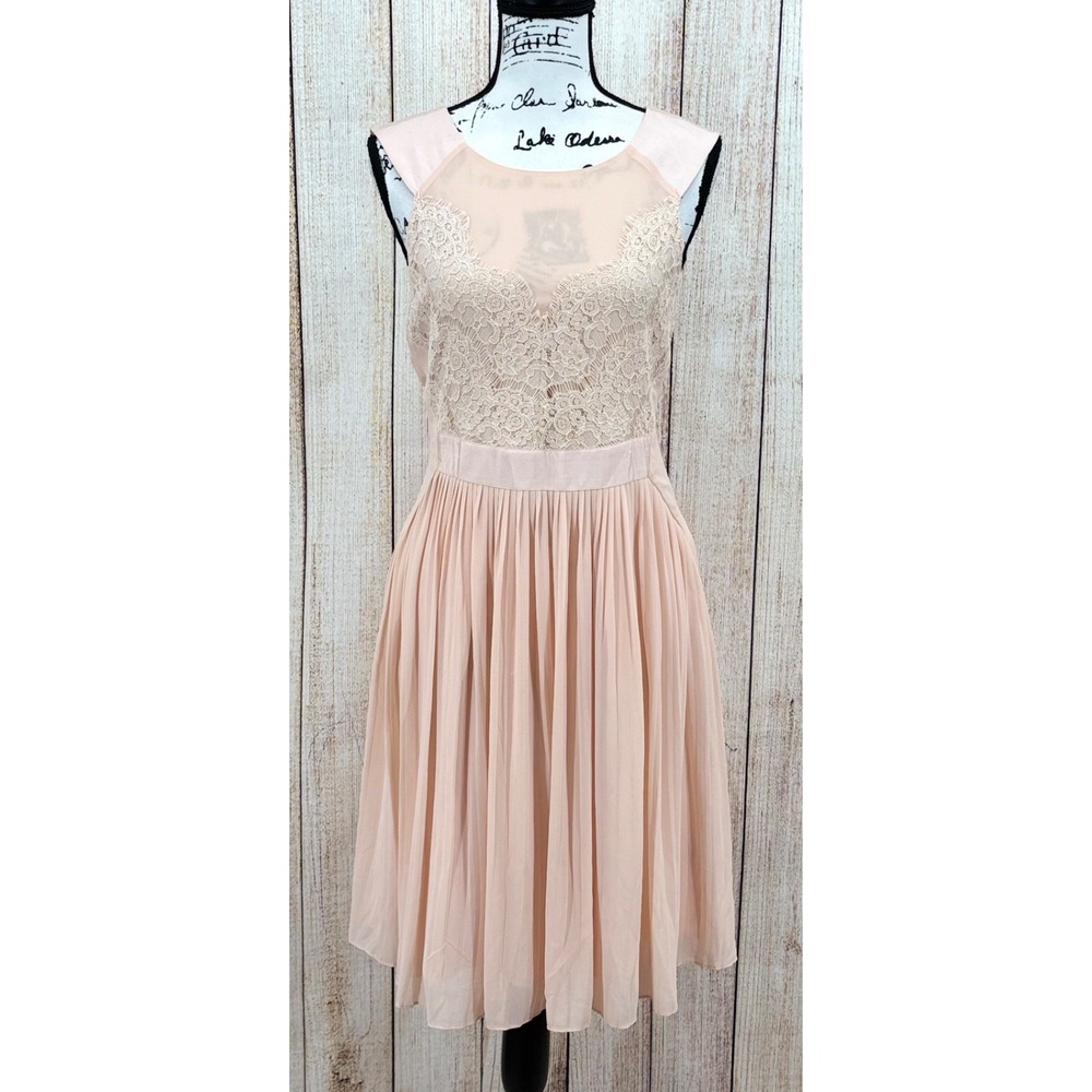 Ted Baker Sew in Love Dress Size 3 US 8 Pink Lace Pleated Cocktail Wedding Midi